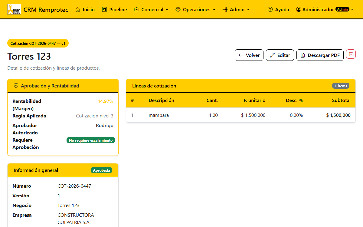 Detalle de cotización en revisión