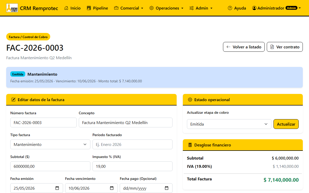 Ficha técnica detallada de una factura