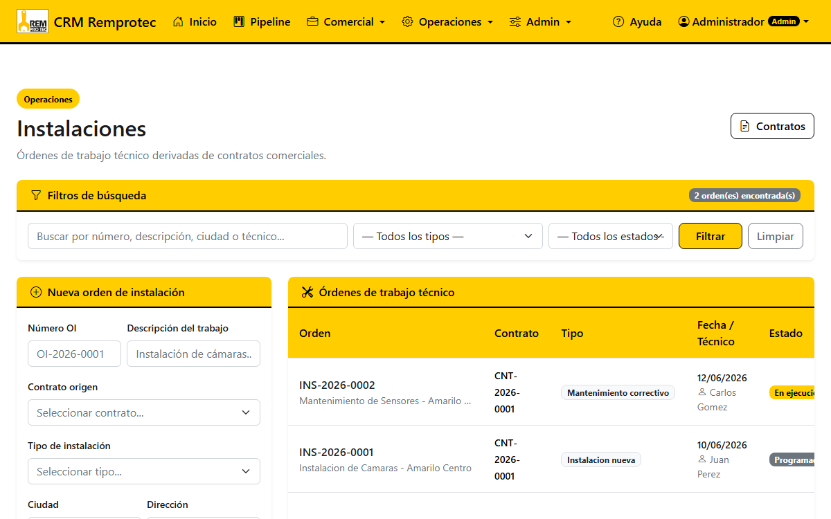 Listado general de órdenes de instalación